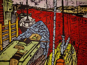 HAND COLORED WOODCUT / 9 " x 12 "