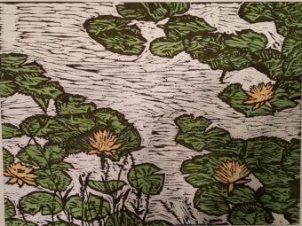 HAND COLORED WOODCUT / 12 " x 16 "