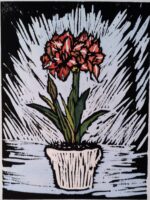 HAND COLORED WOODCUT / 8 " x 6 "