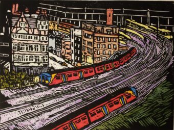 HAND COLORED WOODCUT / 12 " x 16"